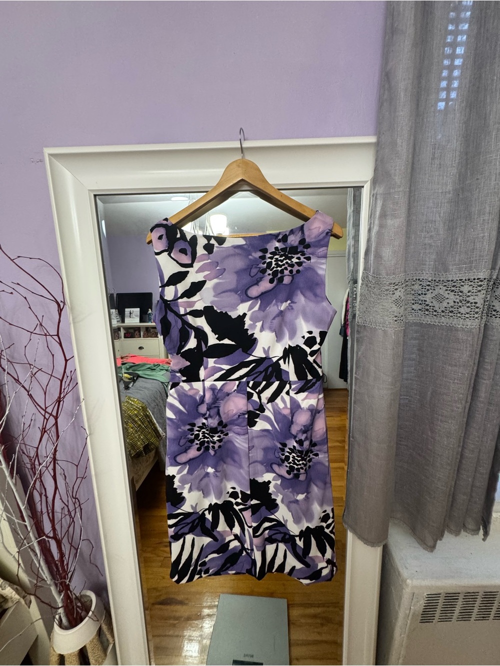 connected apparel Lavender and Black Floral Sheath Dress